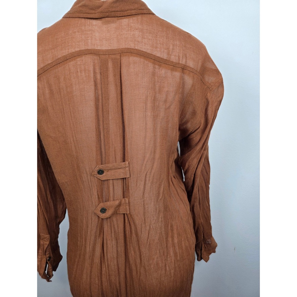 Free People Rust Brown Rayon Wool Button Front Crinkle Shirt Dress Women's Small - Picture 5 of 8